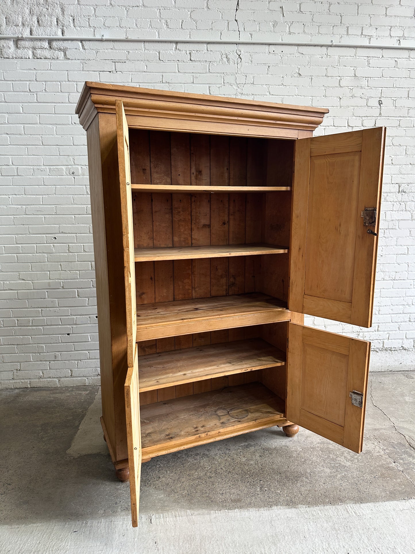 Antique Pine Four Door English Cupboard or Larder, c. 1880