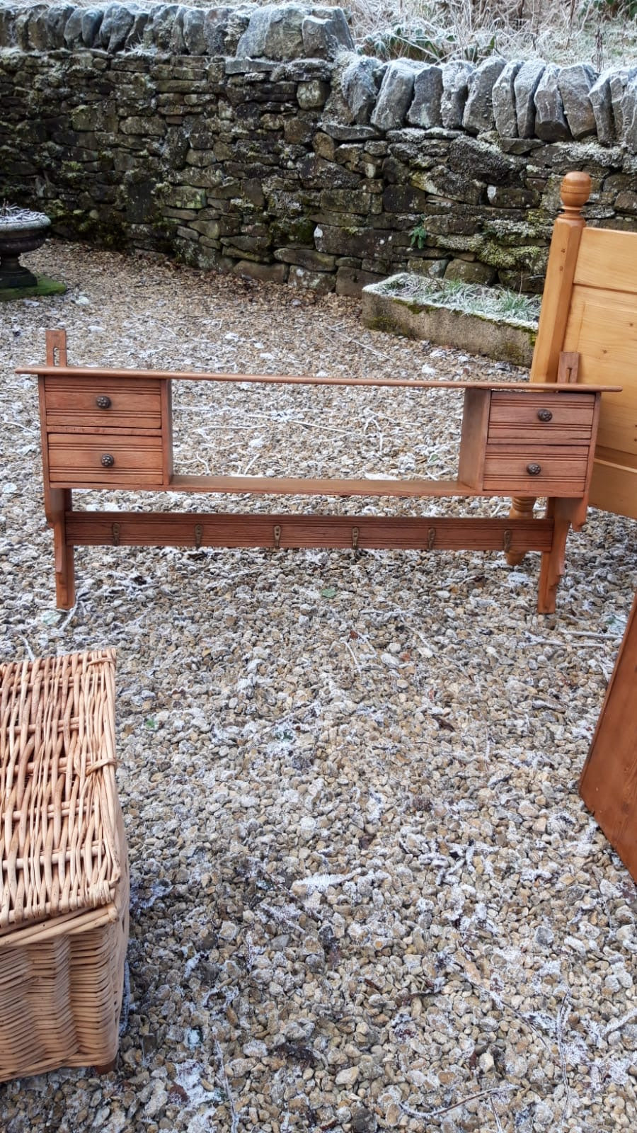 Antique French Wall Shelf with Hooks, c. 1900