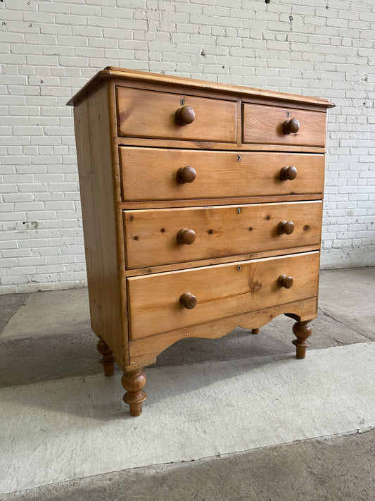 Tall Antique Pine English Chest of Drawers, c. 1870