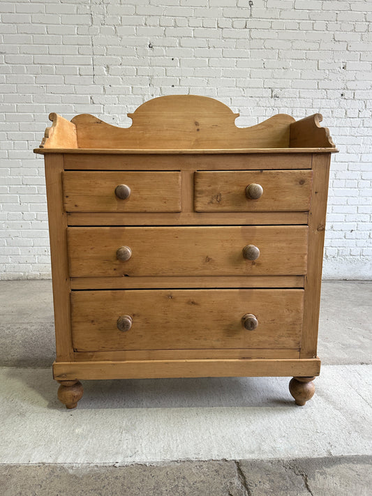 Antique Pine English Chest of Drawers with Flared Upstand c. 1880