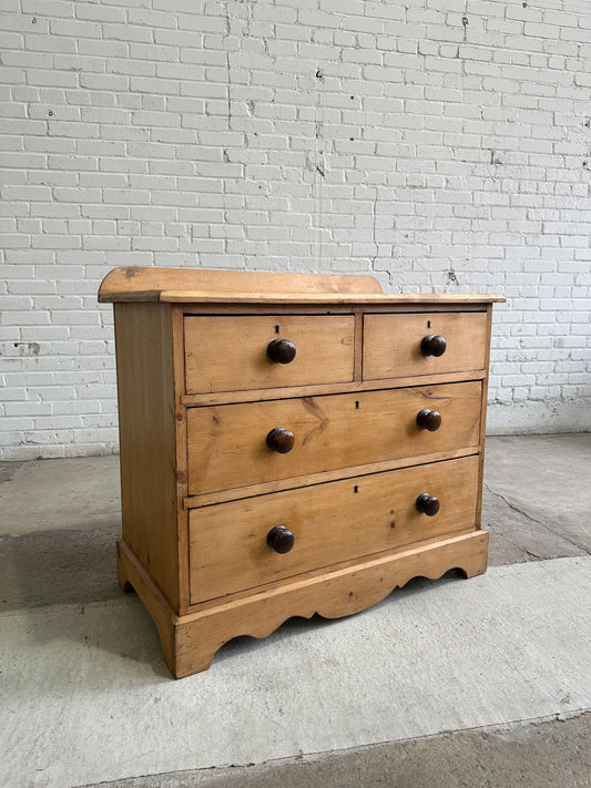 Antique Pine Chest of Drawers with Mahogany Knobs c. 1890