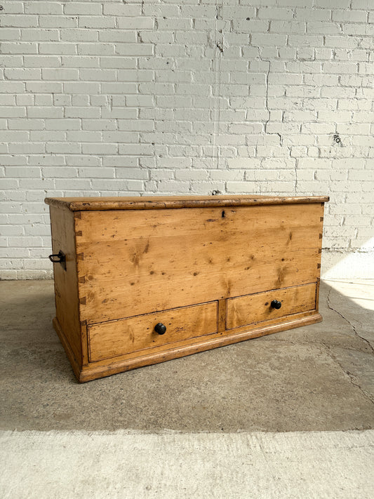 Antique Pine English Mule Chest with Locking Drawers c. 1840