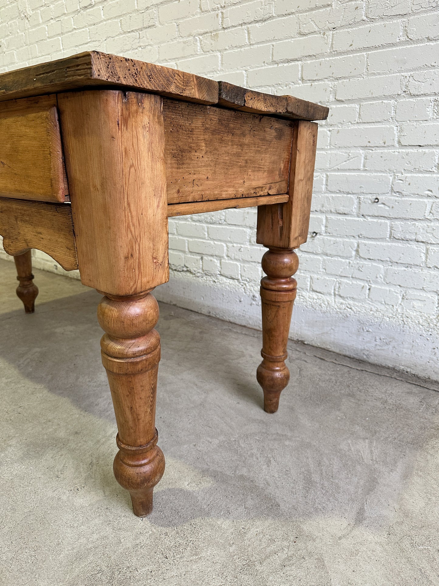 Antique Pine Harvest Table with Glass Knobs c. 1840
