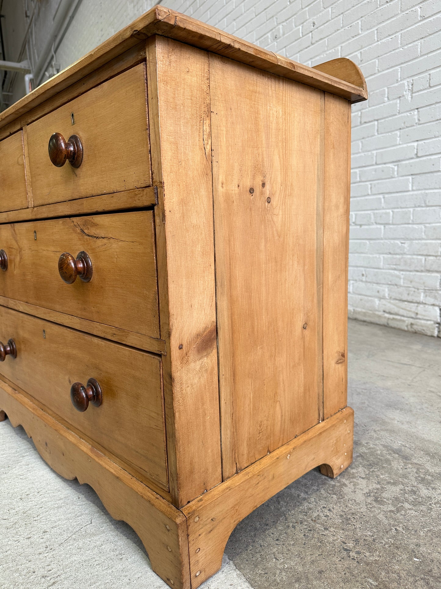 Antique Pine Chest of Drawers with Mahogany Knobs c. 1890
