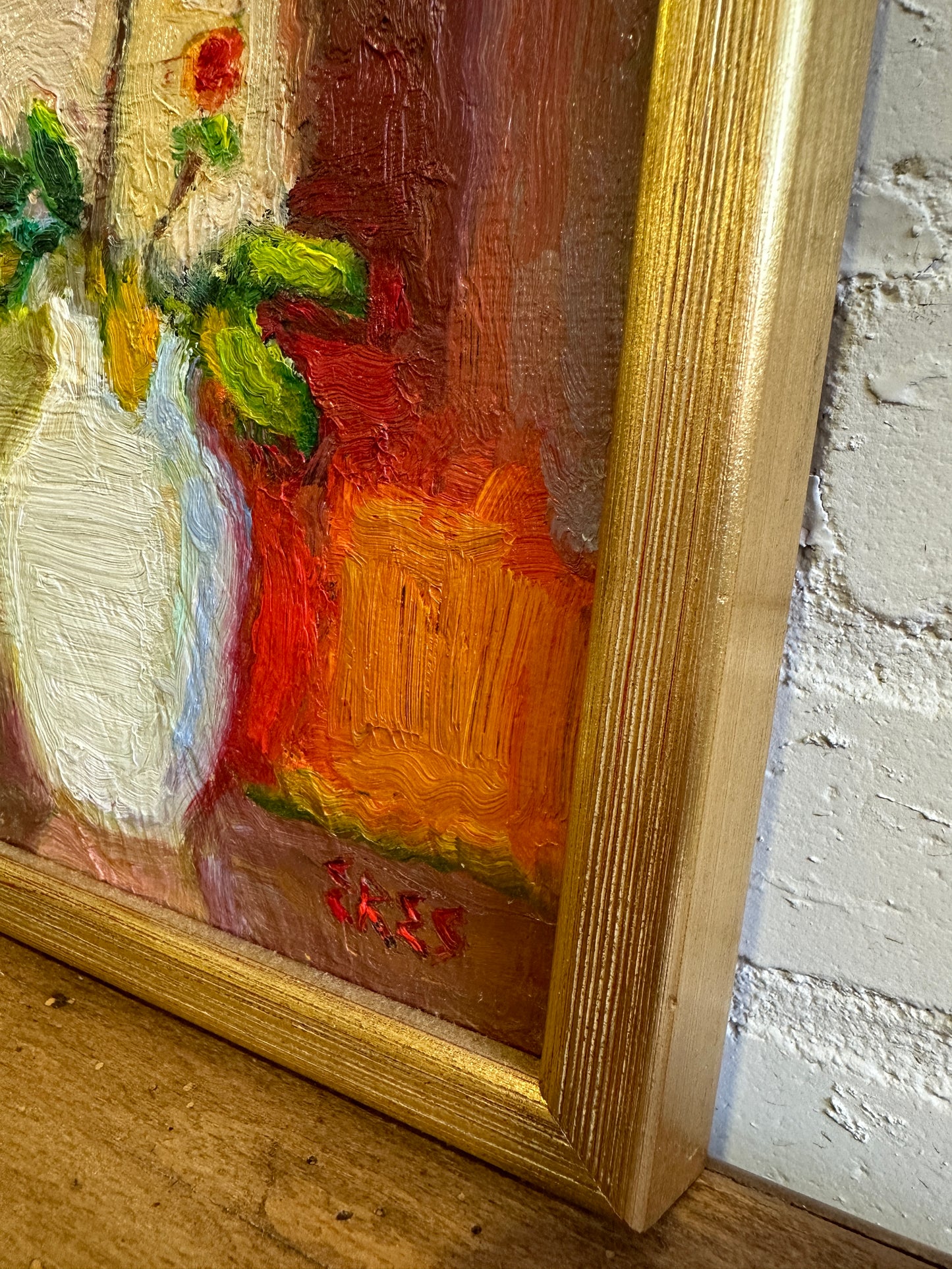 Flowers in Vase: Small Vintage Oil on Panel