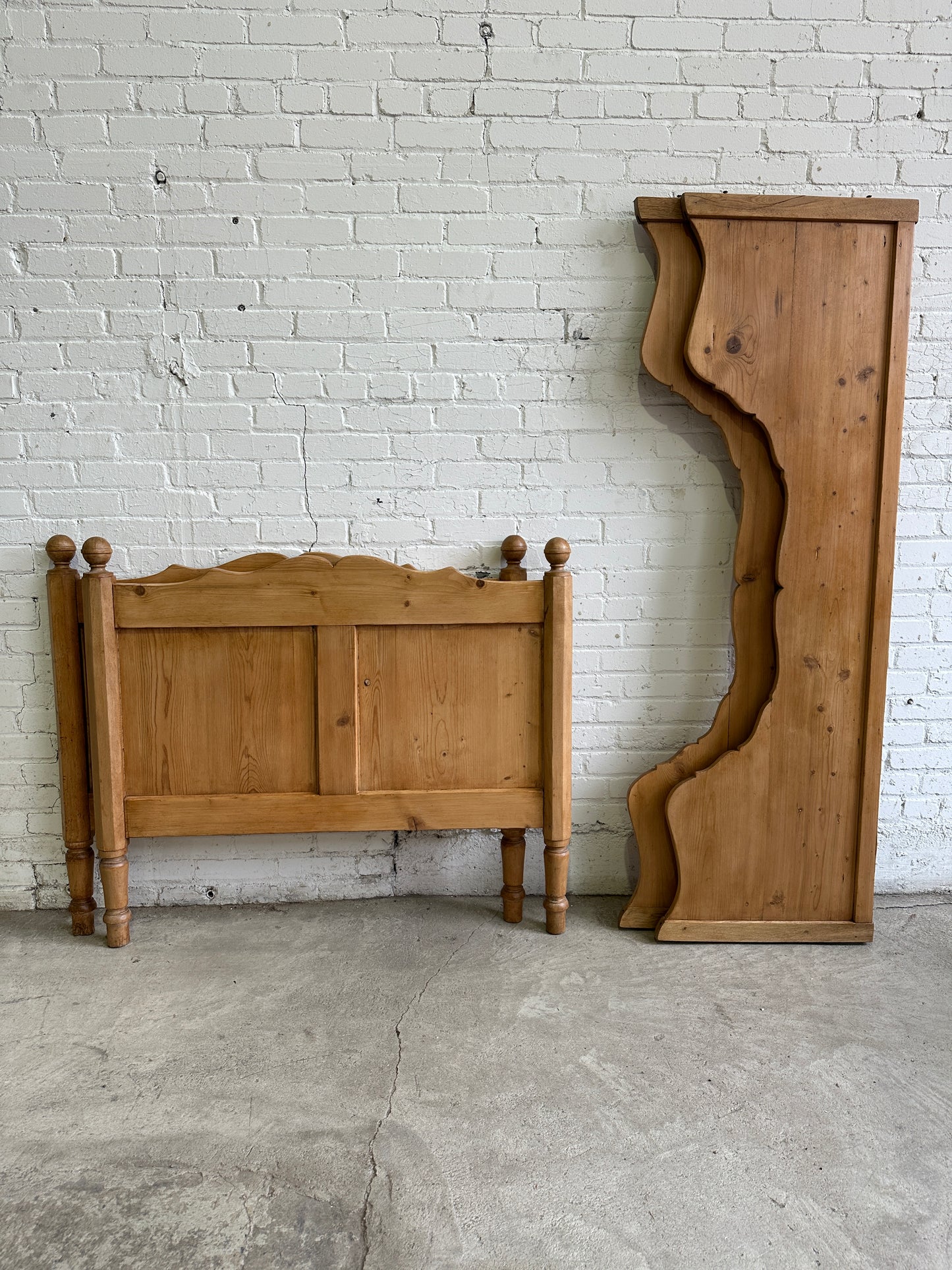 Antique Pine Sleigh Bed with Scalloped Side Rails, c. 1880