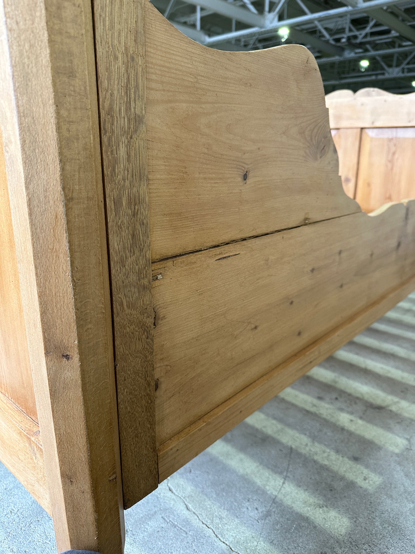 Antique Pine Sleigh Bed with Scalloped Side Rails, c. 1880