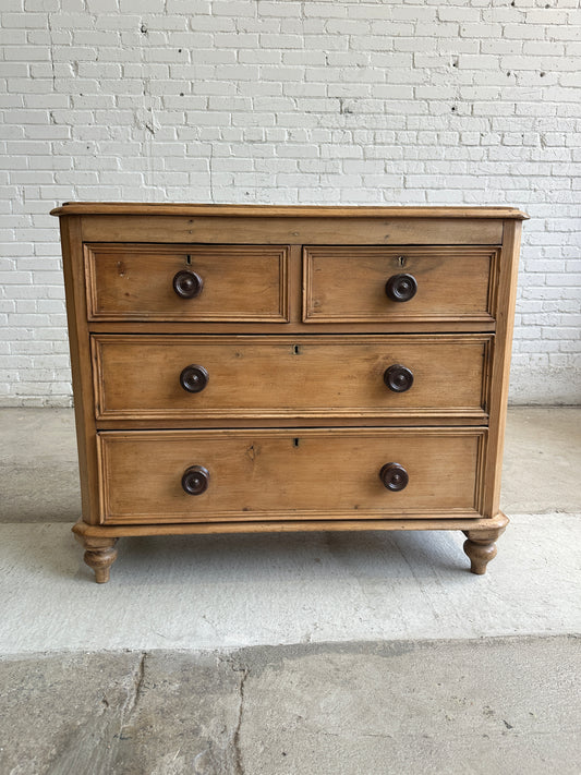 Antique Pine English Chest of Drawers with Mahogany Knobs c. 1880
