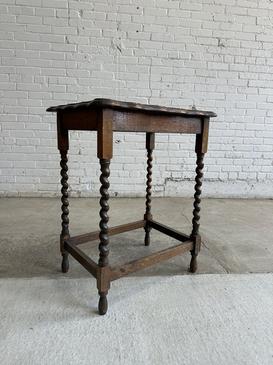 Antique English Oak Barley Twist Side Table c. 1920