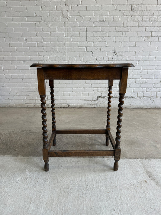 Antique English Oak Barley Twist Side Table c. 1920