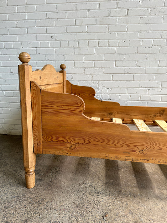 Antique Pine Sleigh Bed with Swoopy Side Rails, c. 1900