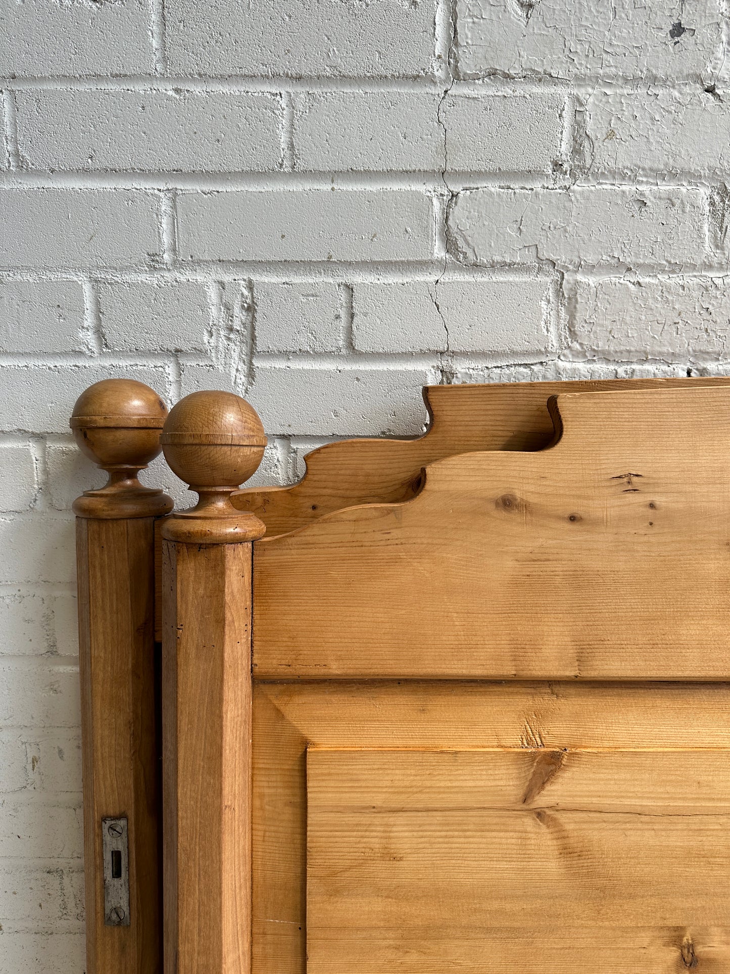 Antique Pine Sleigh Bed with Squared Top, c. 1900