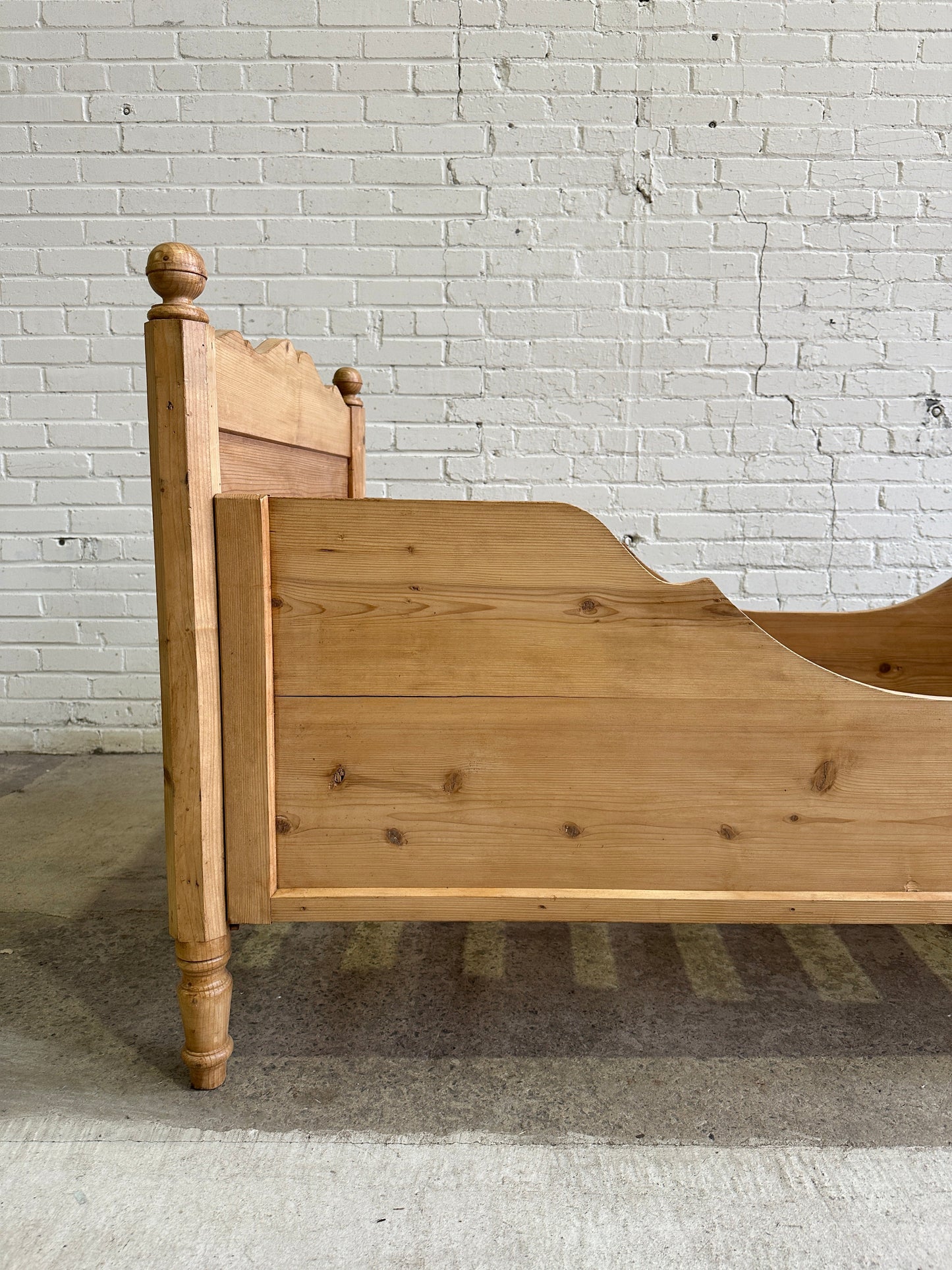 Antique Pine Sleigh Bed with Shaped Siderails, c. 1890