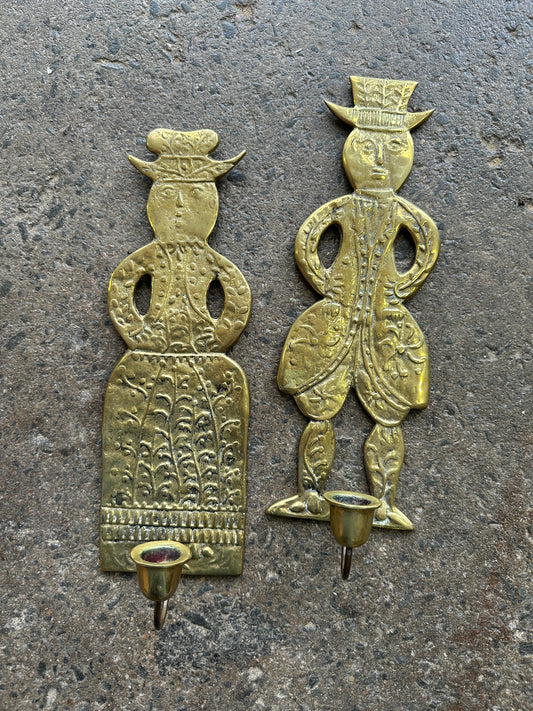 Vintage Brass Man & Woman Wall Sconces from Denmark