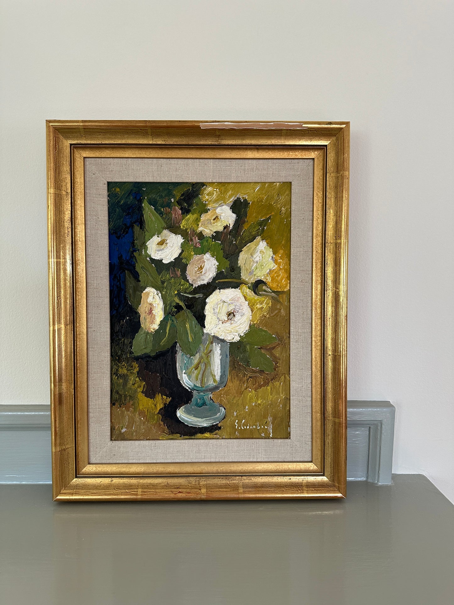 Flowers in Vase: Vintage oil on board