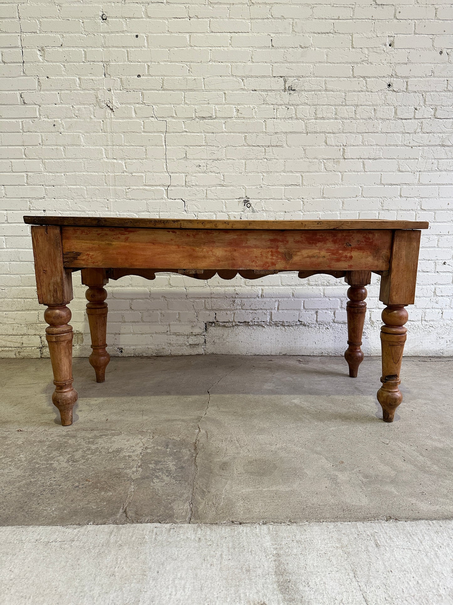Antique Pine Harvest Table with Glass Knobs c. 1840