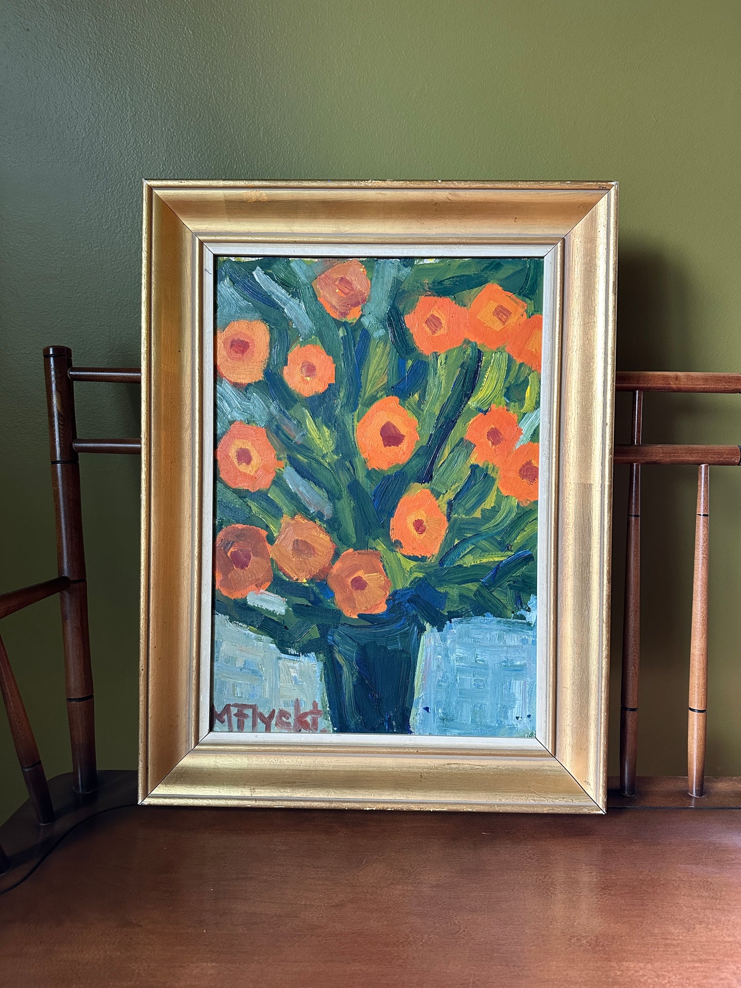 Bright Bouquet: Vintage Swedish Oil on Canvas