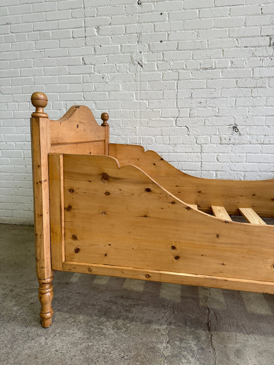 Antique Pine Sleigh Bed with Curved Siderails c. 1900