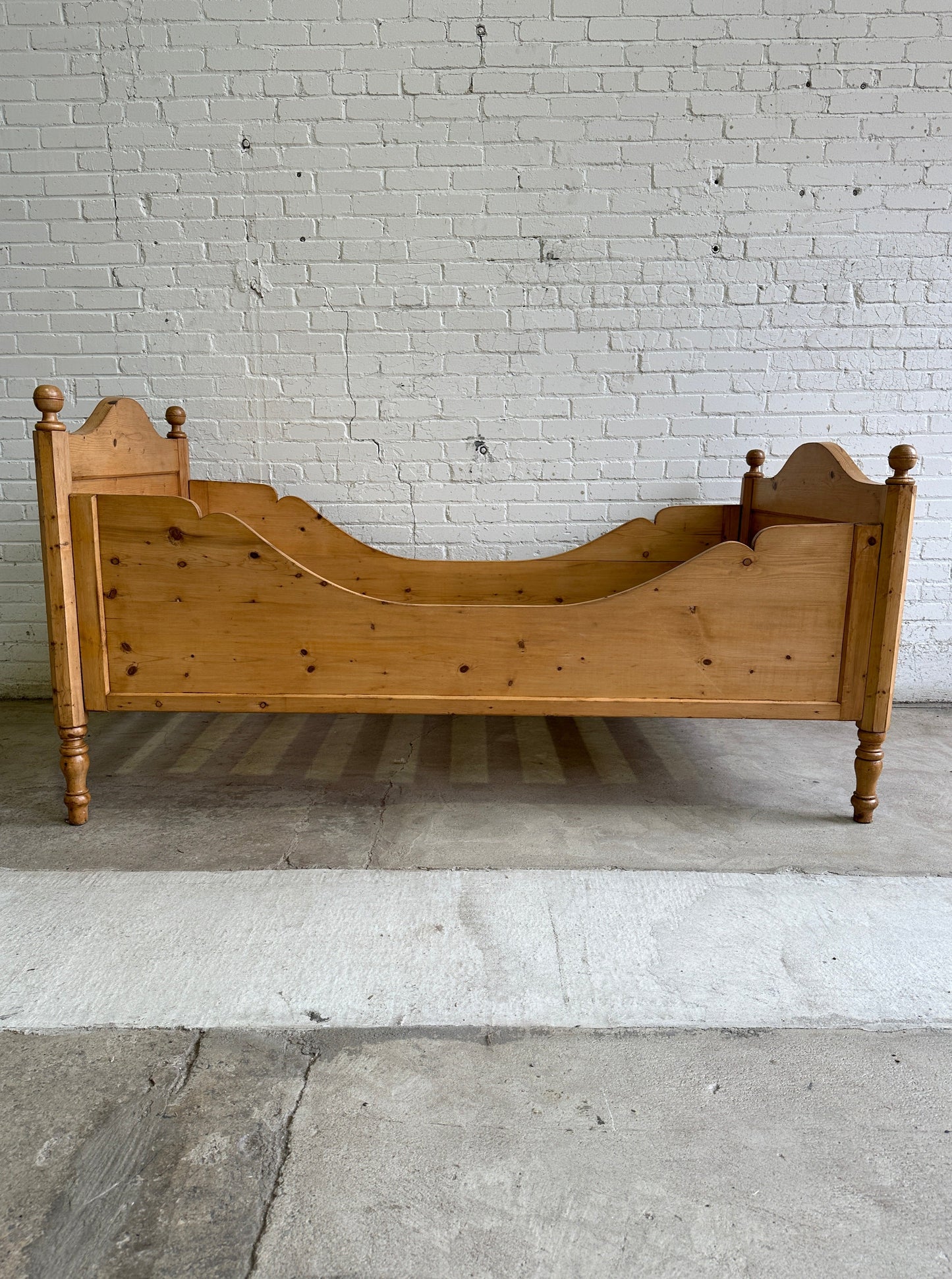 Antique Pine Sleigh Bed with Curved Siderails c. 1900