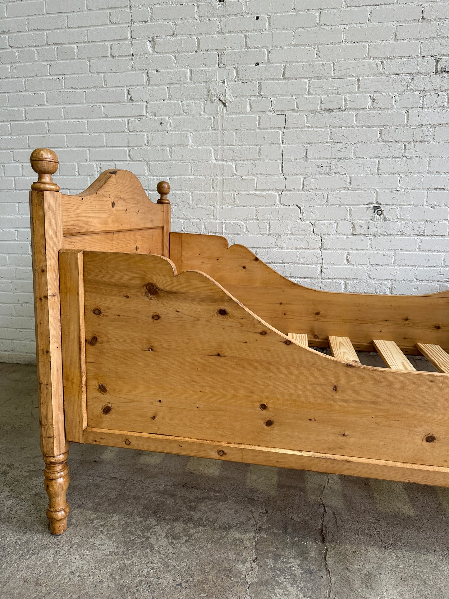 Antique Pine Sleigh Bed with Curved Siderails c. 1900
