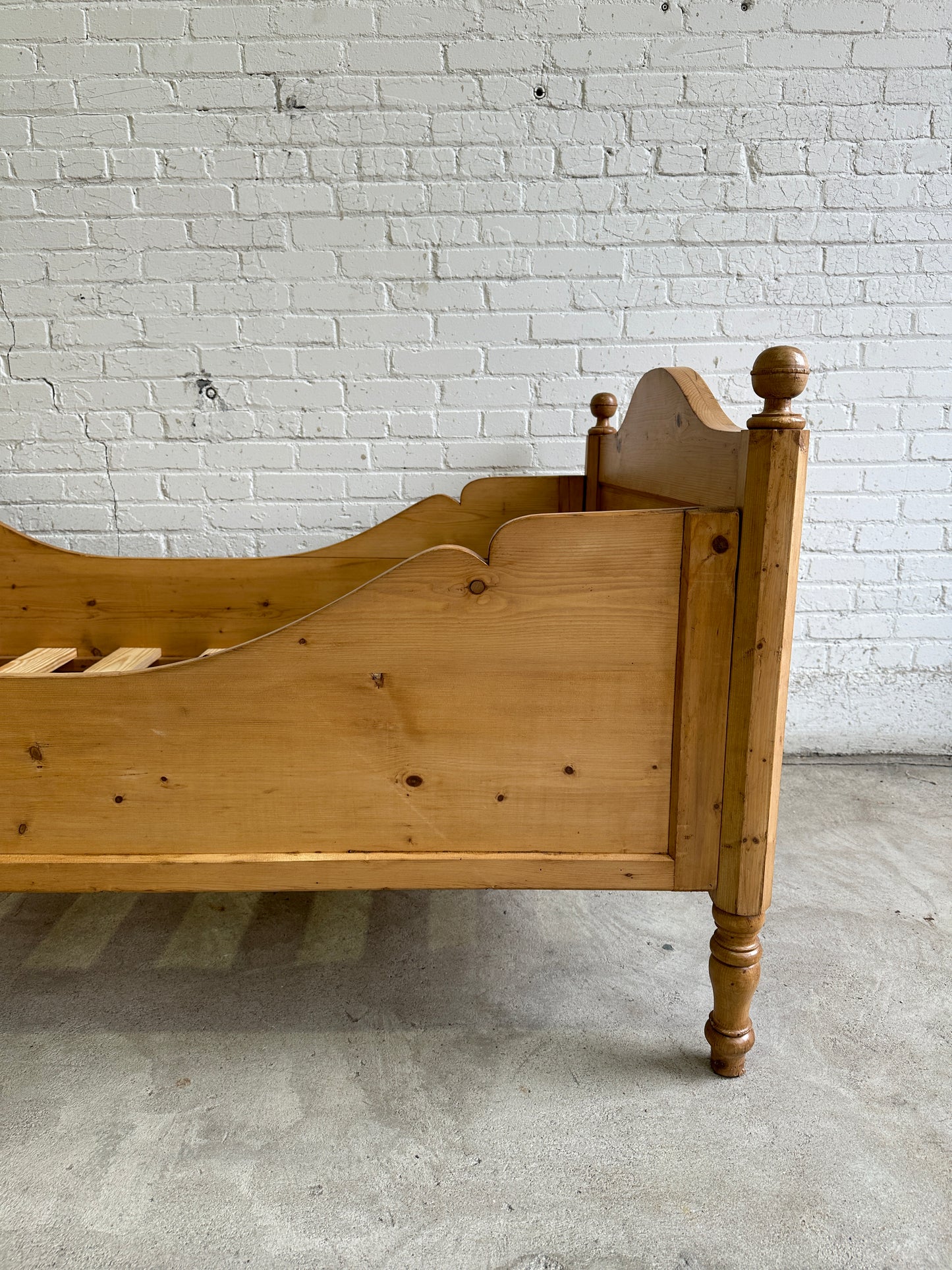 Antique Pine Sleigh Bed with Curved Siderails c. 1900