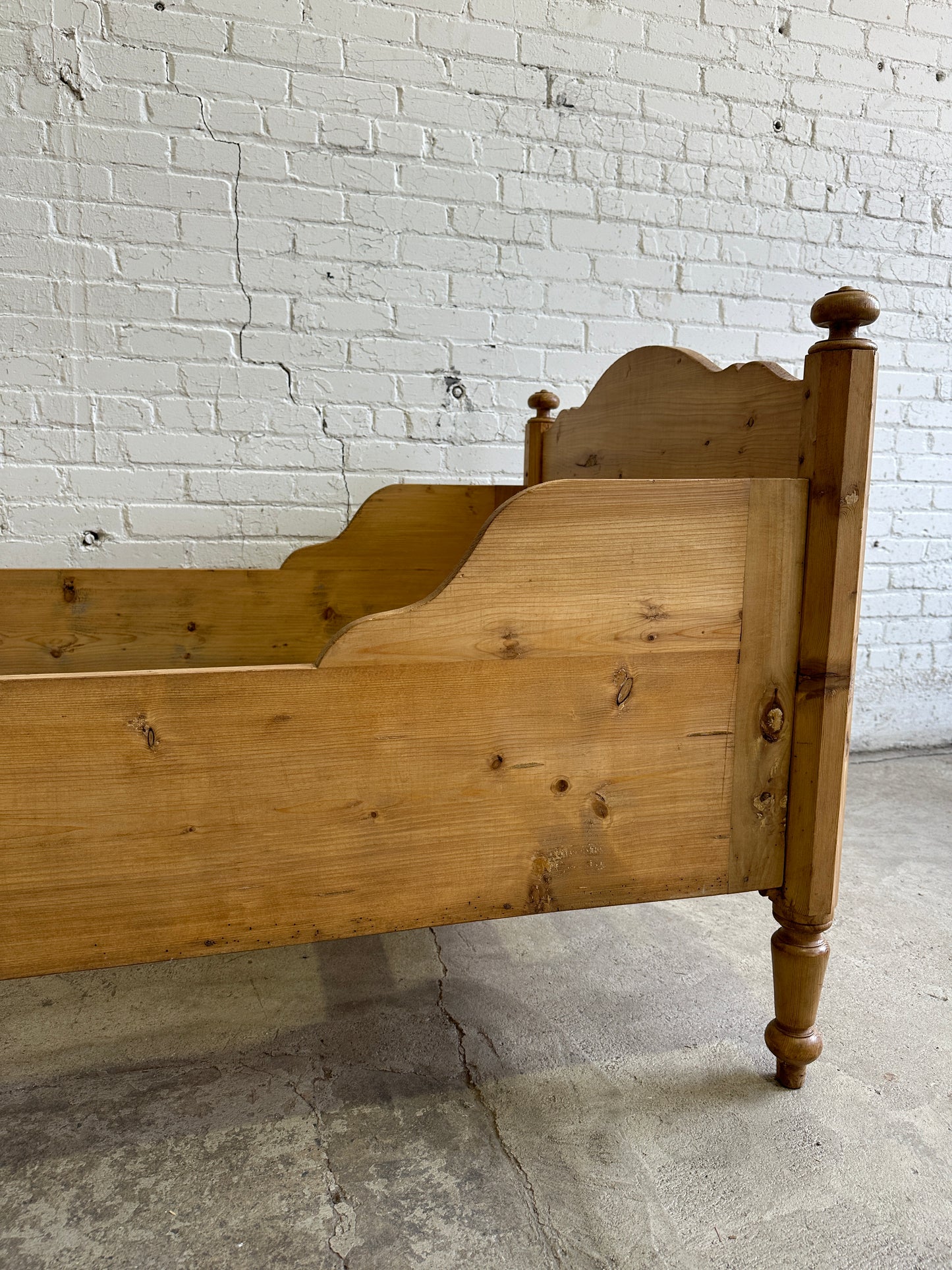 Antique Pine Sleigh Bed with Deep Side Rails