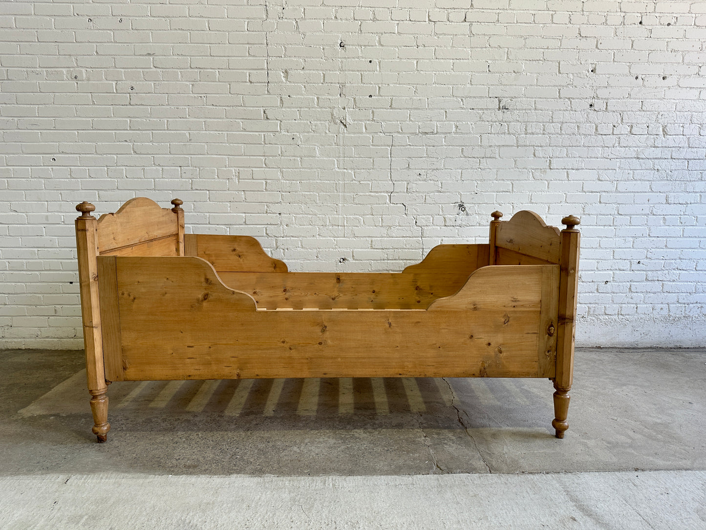 Antique Pine Sleigh Bed with Deep Side Rails
