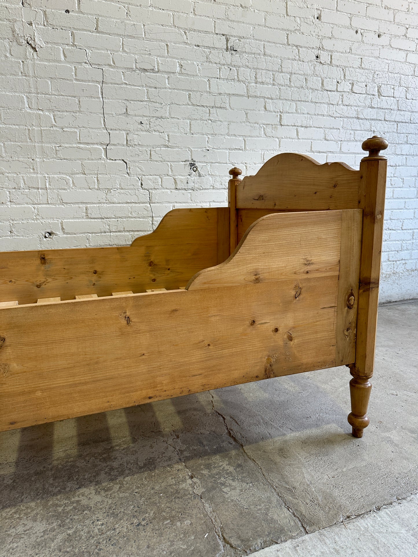 Antique Pine Sleigh Bed with Deep Side Rails