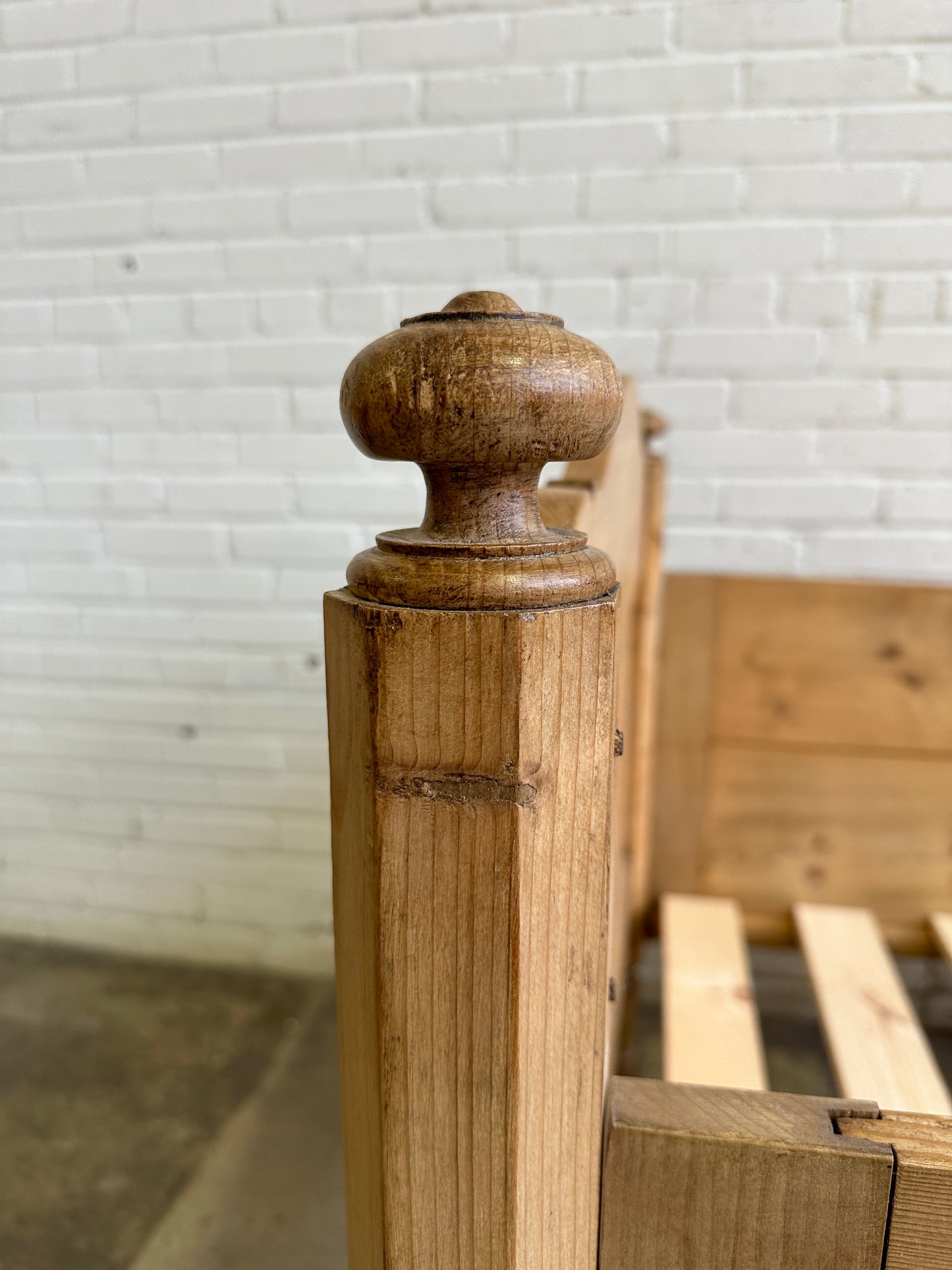 Antique Pine Sleigh Bed with Deep Side Rails