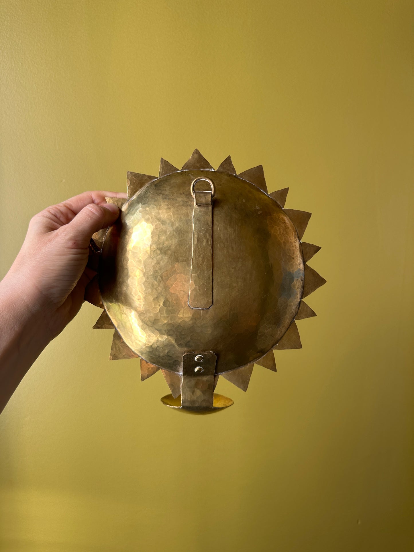 A Pair of Swedish Hammered Brass Sun Sconces