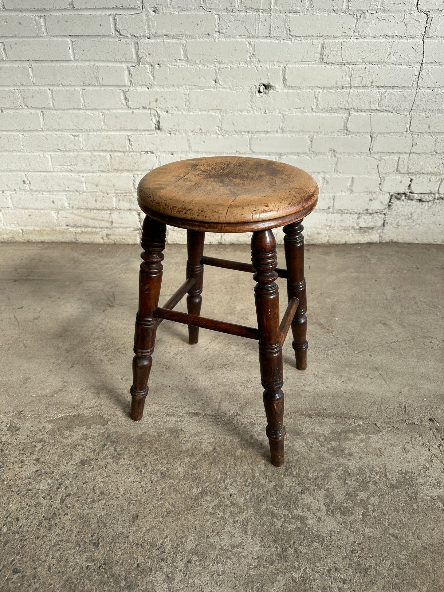 Antique English Elm and Sycamore Round Stool c. 1880