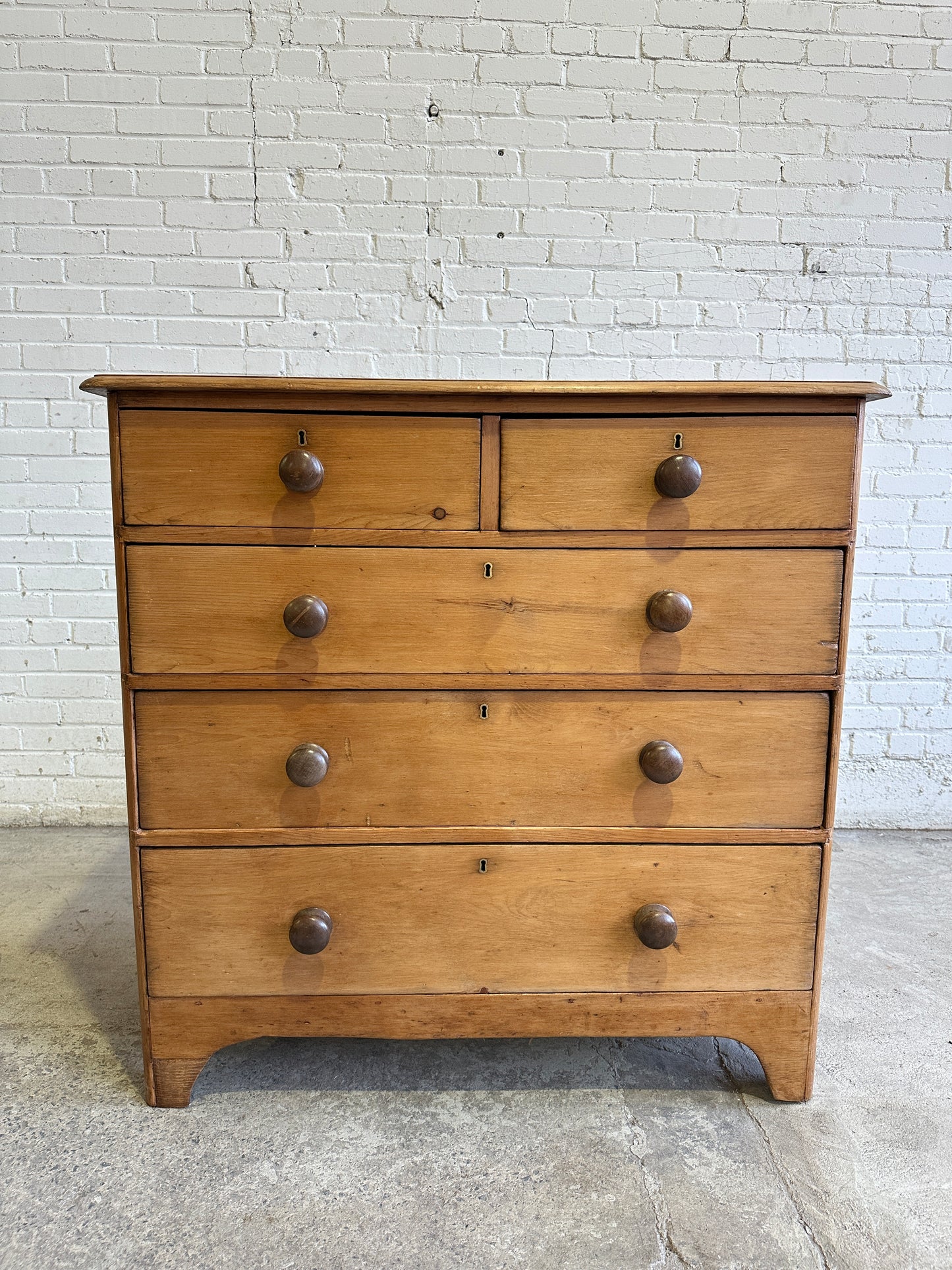 Antique Pine Chest of Drawers with Dark Knobs c. 1840