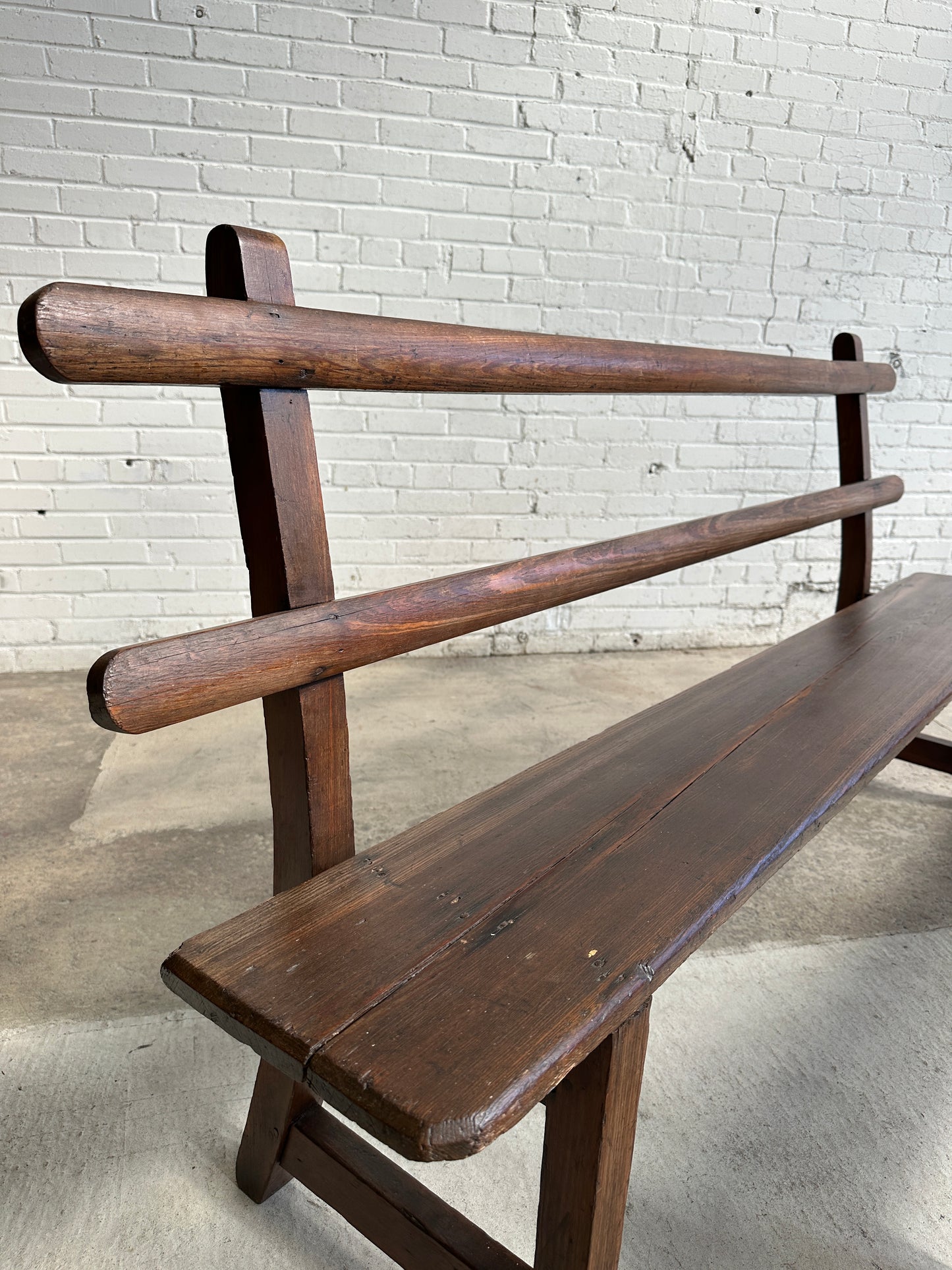 A Pair of Antique Pine Slat Back Benches, c. 1890