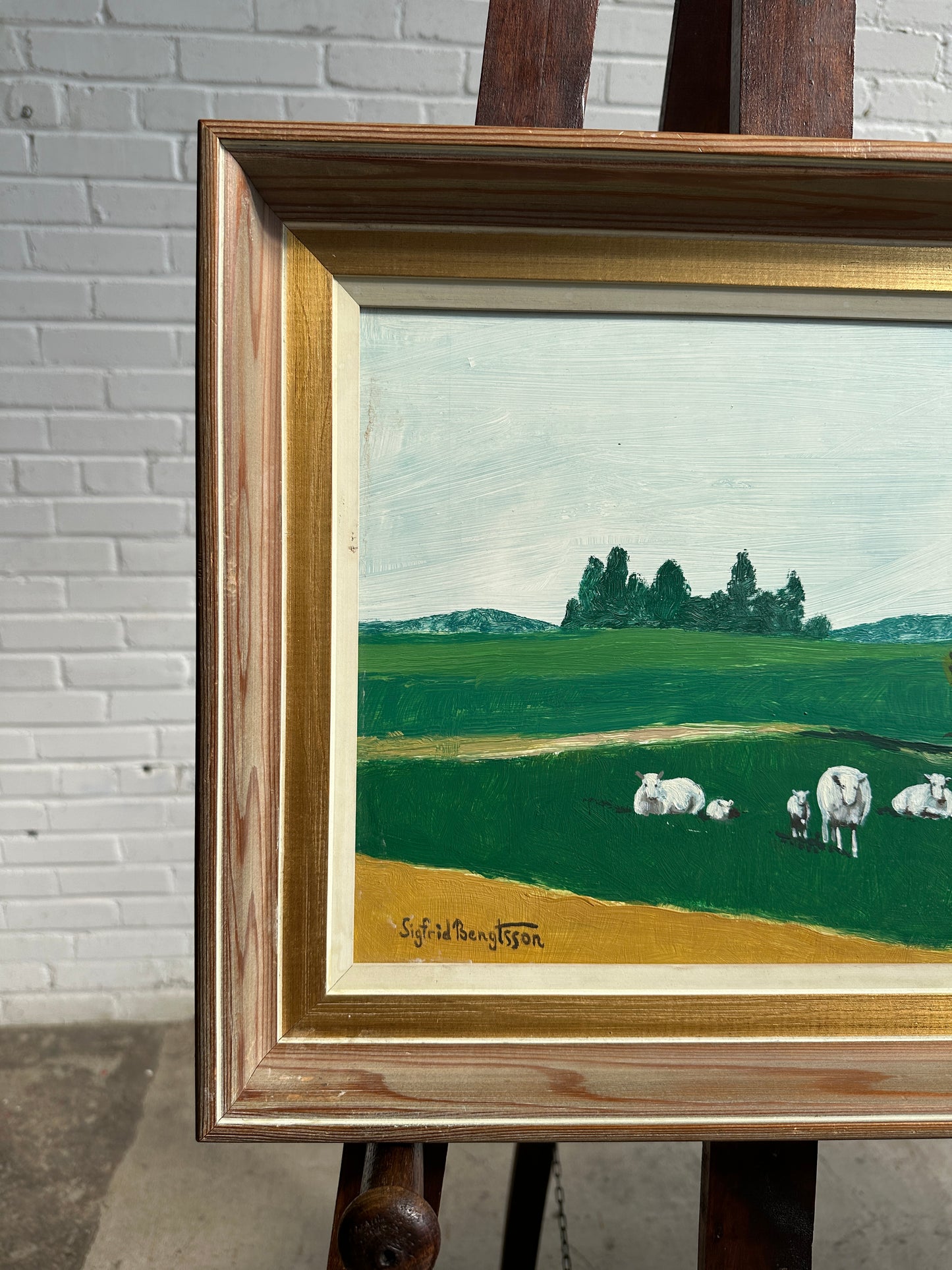 A Vintage Swedish Oil with Sheep in Field by Sigfrid Bengtsson
