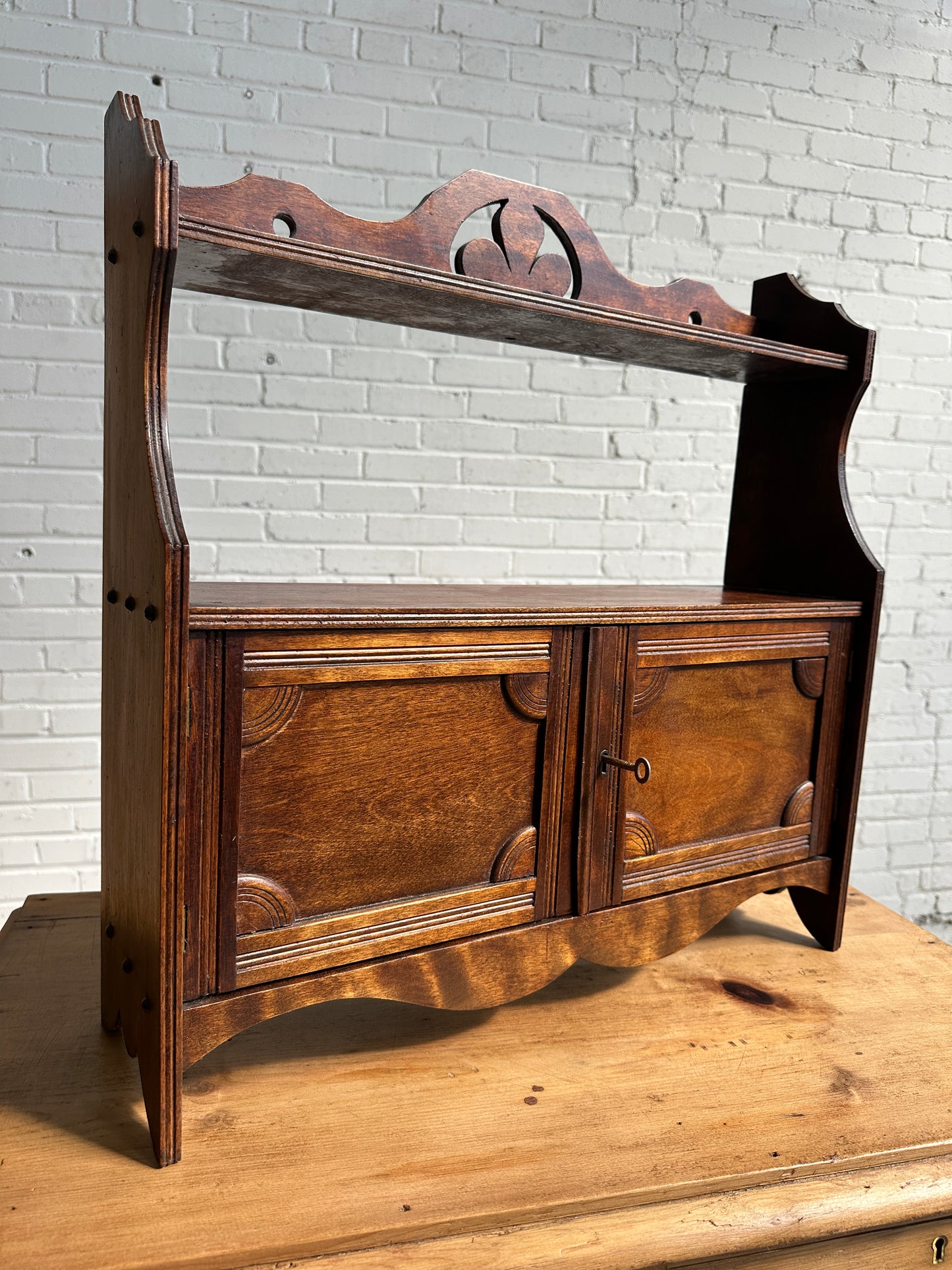 Antique English Oak Wall Cupboard, c. 1895