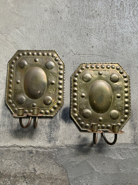 Large Antique Swedish Brass Wall Sconces, c. 1920