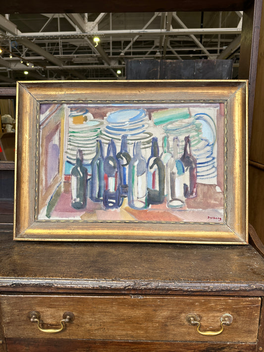 Bottles Still Life: Vintage Swedish Oil on Canvas