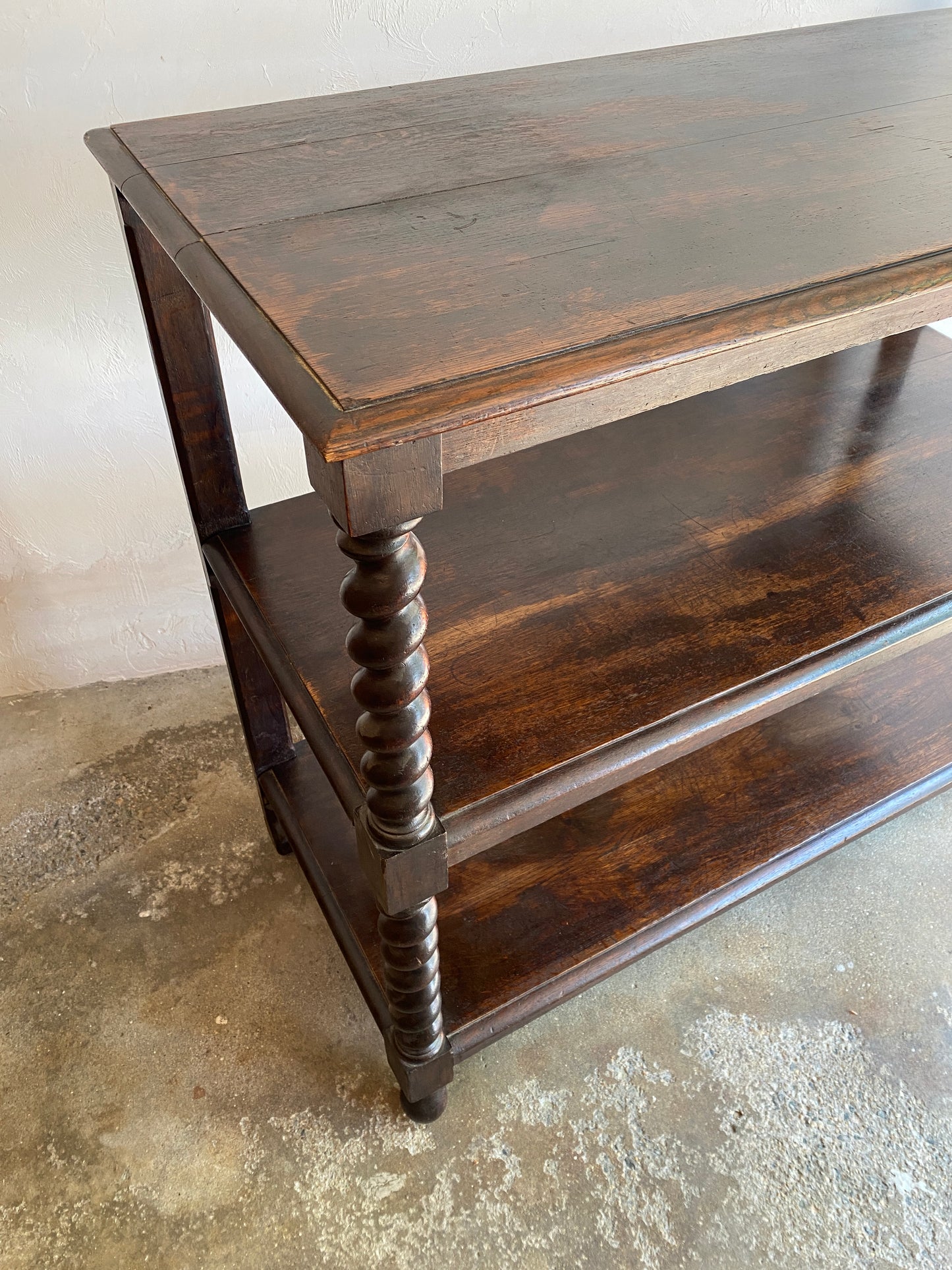 Large Antique English Barley Twist Buffet on Castors c. 1900