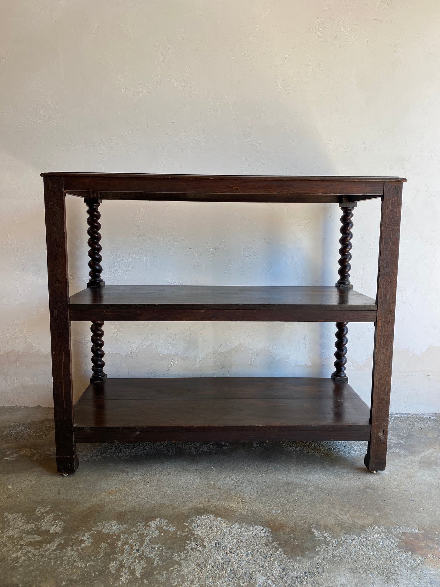 Large Antique English Barley Twist Buffet on Castors c. 1900