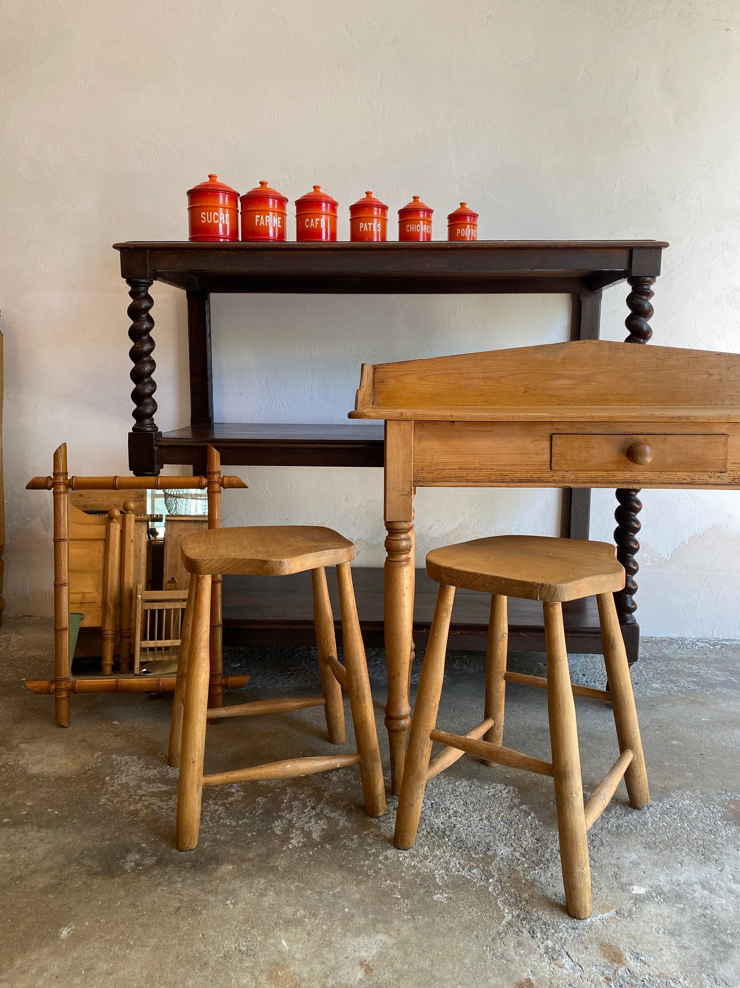 Large Antique English Barley Twist Buffet on Castors c. 1900