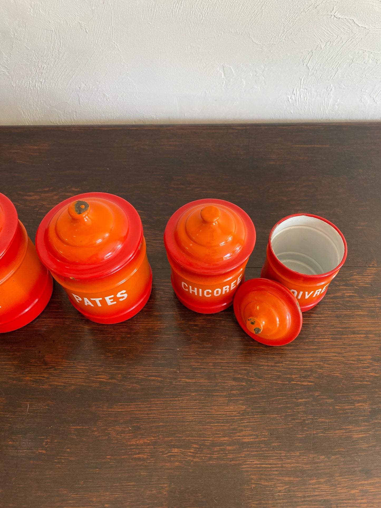 Antique French Enamel Kitchen Canisters c. 1920