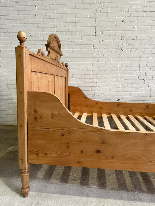 Extra Wide Full Antique Pine Sleigh Bed c. 1890