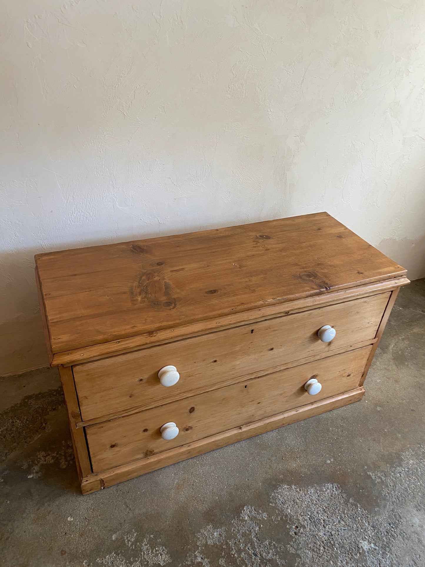 Antique Pine English Drawers with Ceramic Knobs c. 1890