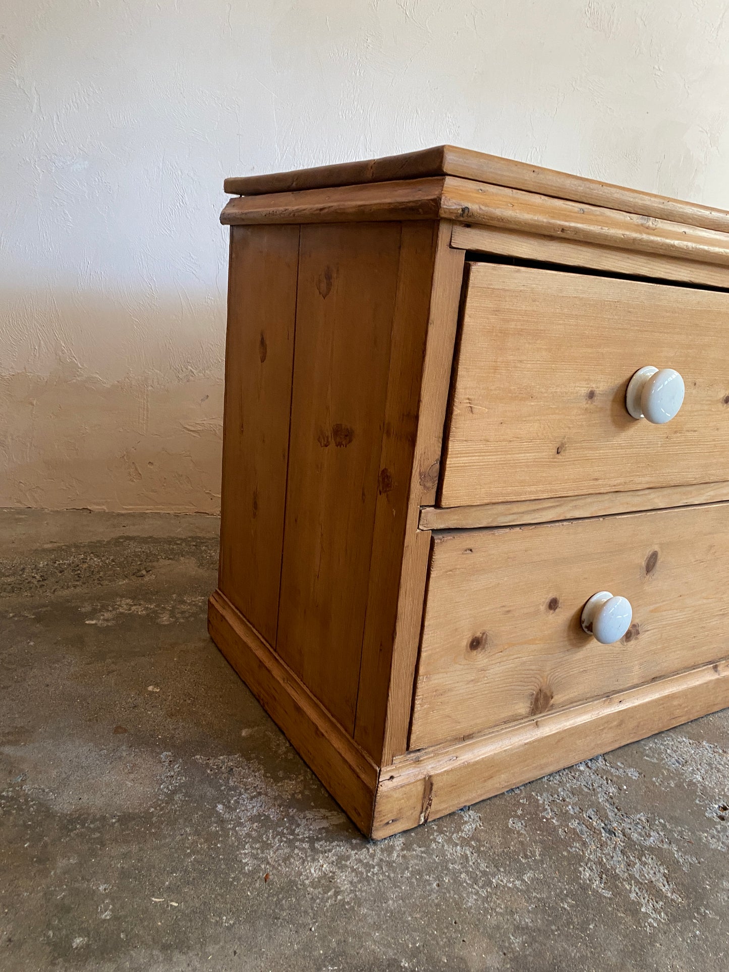 Antique Pine English Drawers with Ceramic Knobs c. 1890