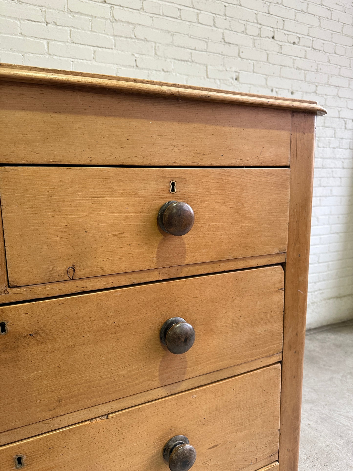 A Large Antique Pine Chest of Drawers with Mahogany Knobs c. 1860
