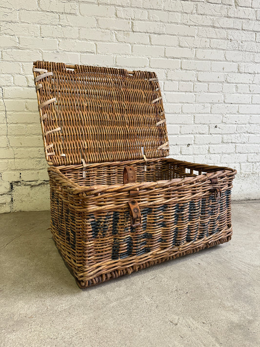 Antique English Mill Basket with Leather Straps, c. 1910