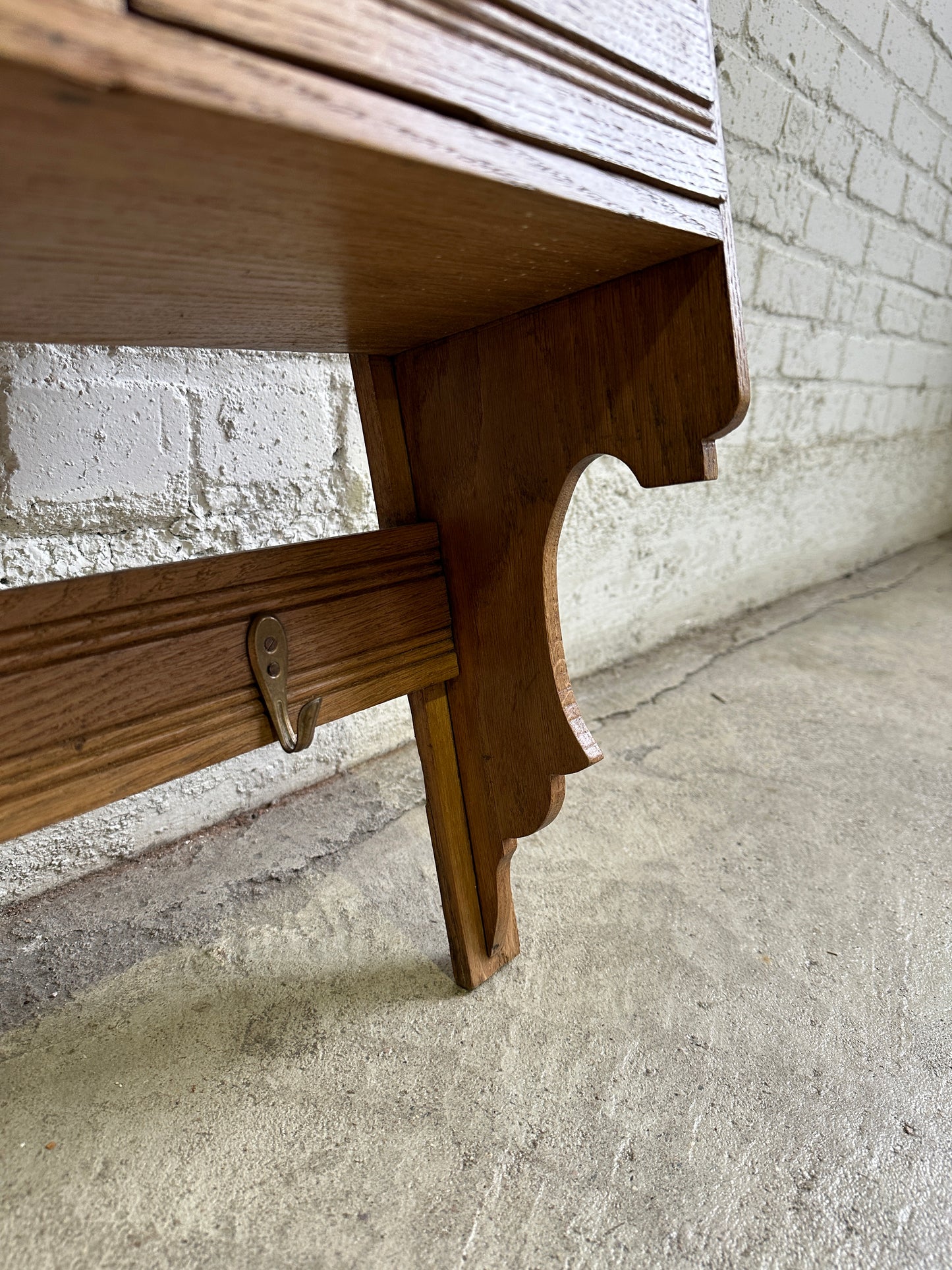 Antique French Wall Shelf with Hooks, c. 1900