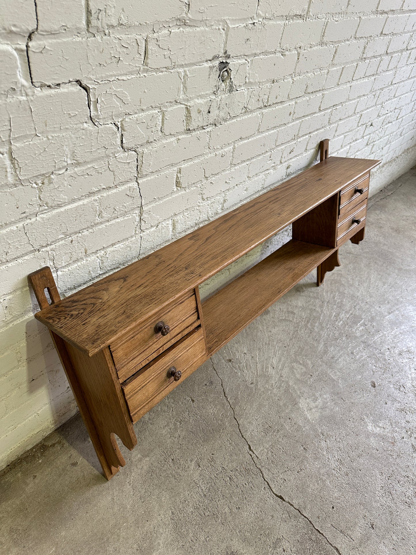 Antique French Wall Shelf with Hooks, c. 1900