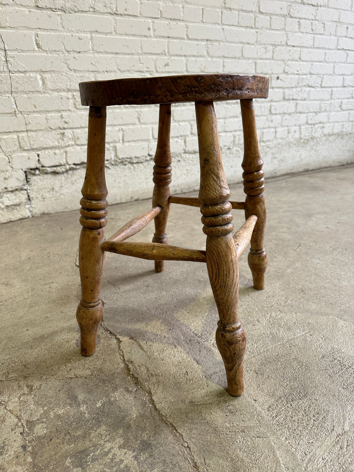 Antique Pine Stool with Oval Top, c. 1880