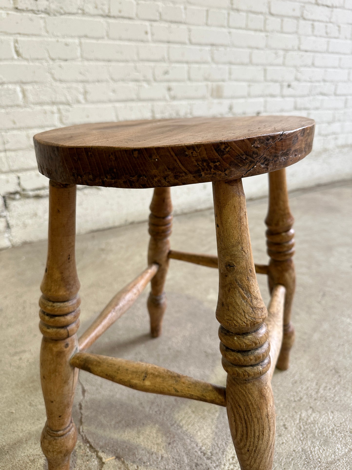 Antique Pine Stool with Oval Top, c. 1880